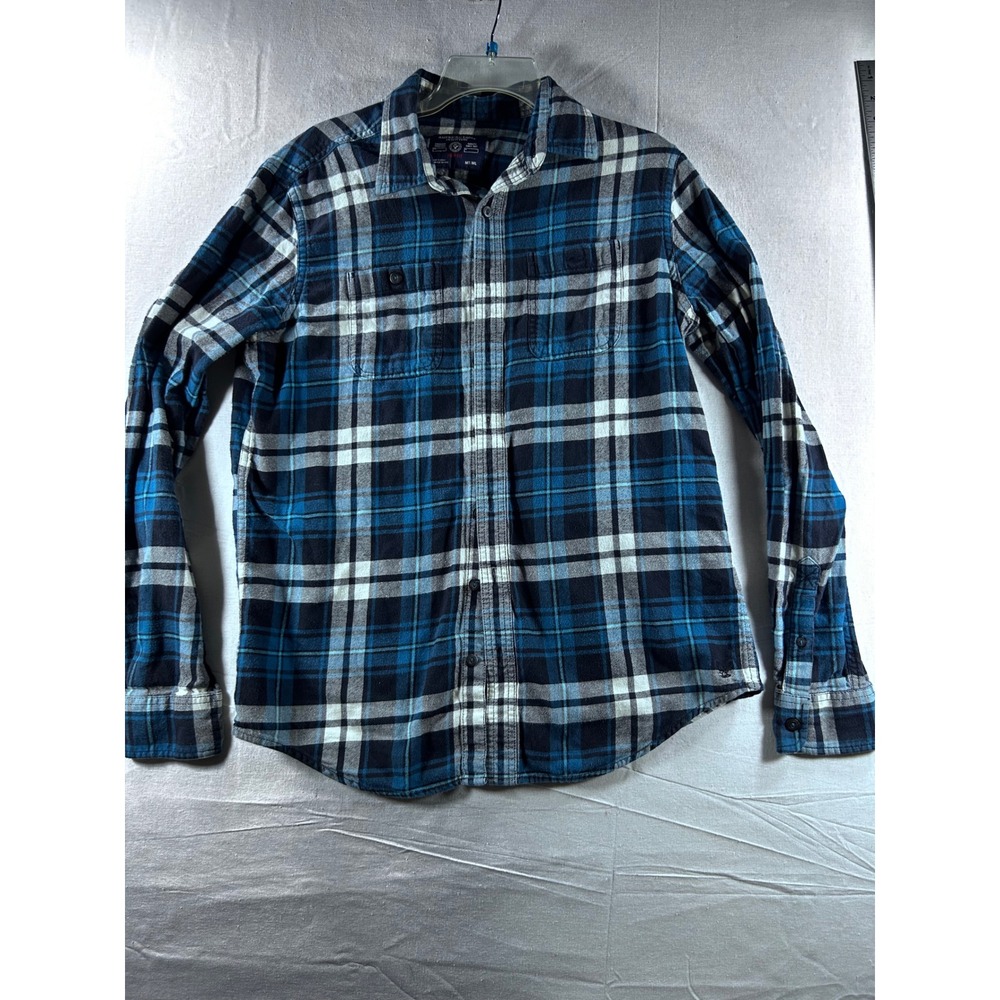 American Eagle Outfitters Mens Blue Plaid Flannel Shirt Prep Fit‎ Medium Tall MT